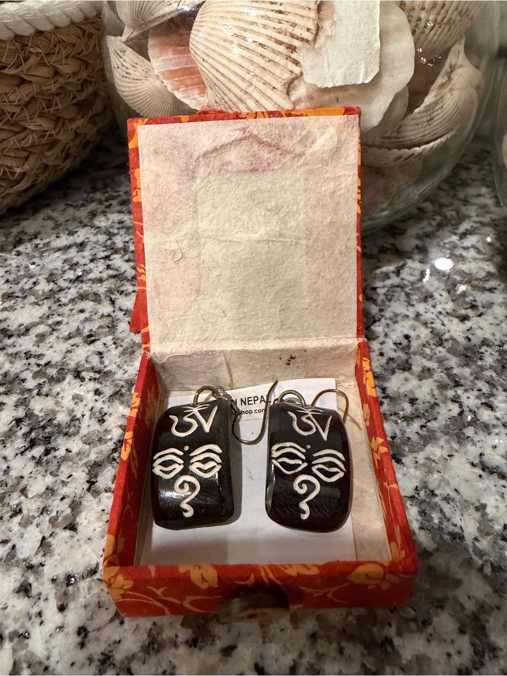 Handcrafted Yak Bone Brown & White Nepalese Earrings